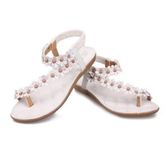 2016 Women's shoes woman sandals Bohemia summer sandal shoes pinch the new clip toe flowers flat han edition with beach shoes(White) (EU:35)-intl  