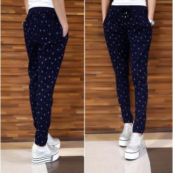 2017 Autumn Summer Plus size Women Fashion Casual Loose Tie Elastic Waist Pencil Big Large size Harem Pants XL(blue) - intl  