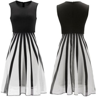 2017 Autumn Women's Clothes European And American Style Patchwork High Waist Chiffon Long Skirt(black) - intl  