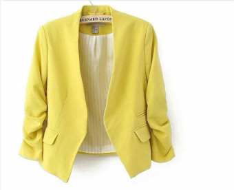 2017 Fashion Basic Jacket Blazer Women Suit Cardigan Puff Sleeve Ladies Autumn Plus Size Brand Coats Casual blazer L(yellow) - intl  