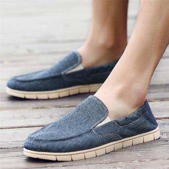 2017 Fashion Mens Soft Slip On Loafers Round Toe Linen Breathable Outdoor Shoes DARK BLUE - intl  