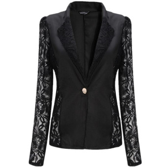 2017 Fashion New Women Spring Autumn Sheer Lace Floral Patchwork Slim OL Formal Blazer Suits Coat Jacket L(black) - intl  