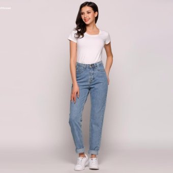 2017 Fashion Women Solid Vintage High Waist Washed Harem Jeans(Light Blue) - intl  