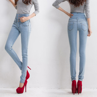 2017 Jeans Womens High Waist Elastic Skinny Denim Long Pencil Pants Plus Size 40 Woman Jeans Lady Fat Trousers 36(Light blue) - intl  