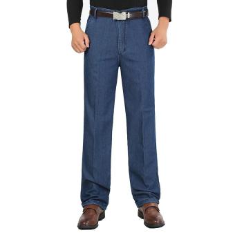 2017 Mens Fall And Winter Fleece Vertical Business Straight Jeans Casual High Waist Elastic Plus The Velvet Long Pants (Light Blue) - intl  