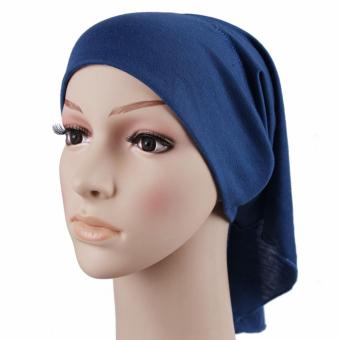 2017 new fashion Hot Sale Women's White Polyester Cotton Hijab Underscarf Caps Muslim Head Cover Scarf dark blue - intl  