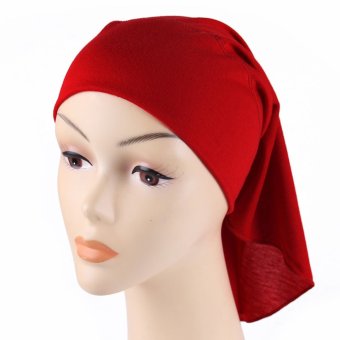 2017 new fashion Hot Sale Women's White Polyester Cotton Hijab Underscarf Caps Muslim Head Cover Scarf dark red  