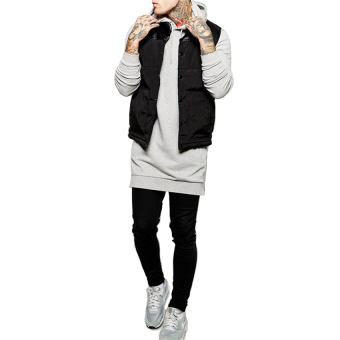 2017 New Male Long Black Hoodies Sweatshirts With Side Zip Hip Hop Street wear L (gray) - intl  