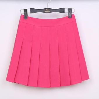 2017 new spring ladies mini skirt student pleated skirt Includes safety pants ??Rose red?? - intl  