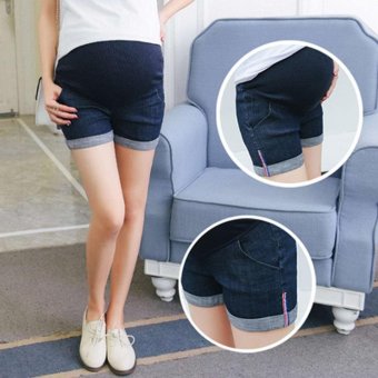 2017 new type of pregnant women's jeans in the summer loose abdominal stretch stretch outside the belt wearing shorts (Blue) - intl  