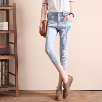 2017 New Women Girl Summer Denim Pants Ripped Washed Jeans Patchwork Summer Pencil Pants FZ150 - intl  