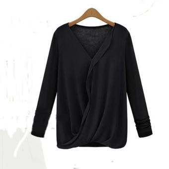 2017 new women's long sleeved shirt stitching long sleeved chiffon shirt??black?? - intl  