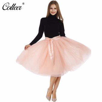 2017 Spring Best Quality 7 Layers Midi Tulle Skirt American Apparel Tutu Skirts Women's Petticoat Elastic Skirt (Pink) - intl  