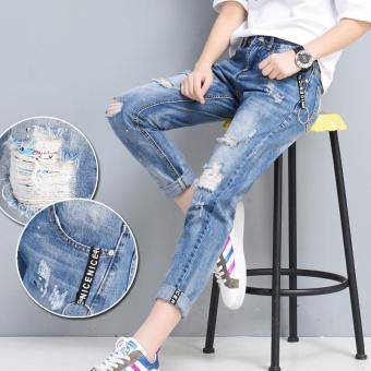 2017 Spring Summer Demin Trousers Lady Ripped Loose Fashion Pants - intl  