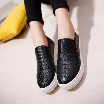 2017 Spring Women's Breathable Slip-on PU Single Shoes Casual Carrefour Shoes Boat Shoes Board Shoes Black - intl  