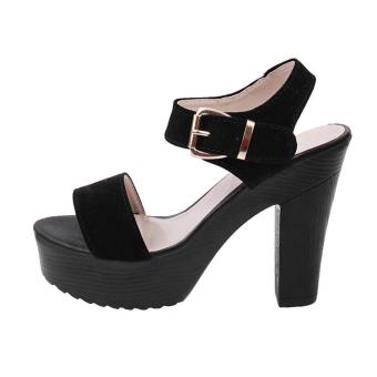 2017 Summer Women Sweet Patchwork Ankle Strap High Heel Sandals Shoes Woman Open Toe Platform Shoes Ladies Creeper Causal Shoes black color high heel 10cm - intl  
