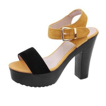 2017 Summer Women Sweet Patchwork Ankle Strap High Heel Sandals Shoes Woman Open Toe Platform Shoes Ladies Creeper Causal Shoes Yellow Color High Heel 10cm - intl  
