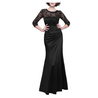 2017 Woman Winter Long Dress Party Evening Elegant Femme Wedding Robe Vintage Lace Bodycon Dresses Big Size 3XL Vestidos black - intl  