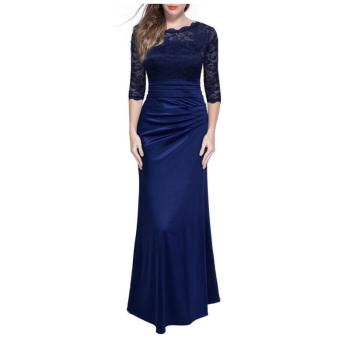 2017 Woman Winter Long Dress Party Evening Elegant Femme Wedding Robe Vintage Lace Bodycon Dresses Big Size 3XL Vestidos blue - intl  