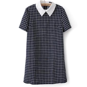 2017 Women casual plaid dresses swallow check Turn-down collar short sleeve straight dress white collor Work Wear Female Dress - intl  