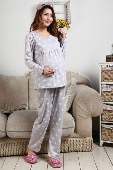 2Peice Set Knitted Cotton Pregnant woman pajamas breast-feeding clothes-Grey - intl  