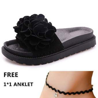 3 Colors Summer Fashion Women Sandals Flat Beach PU Wedges Shoes Casual Slipper... - intl  