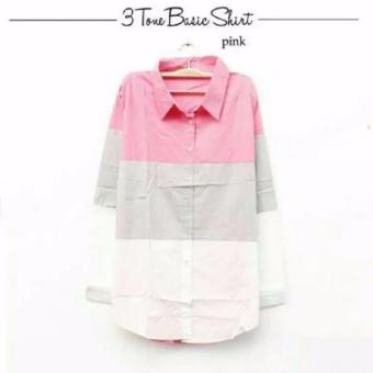 3 Tone Basic Shirt Katun Kaos Kemeja Wanita Baju Atasan Pink  