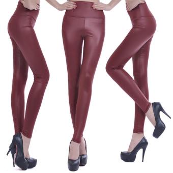 360WISH Women’s Faux Leather Legging Tights High Waist Wine Red-L - intl  
