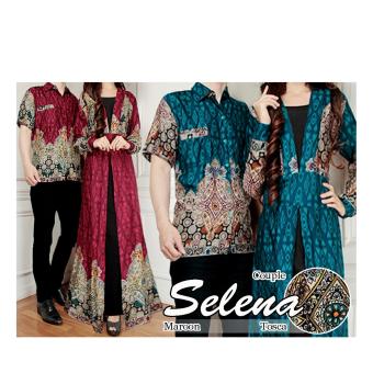 369 Kemeja dan Maxi Dress Couple Batik Selena Bahan Katun - Tosca  