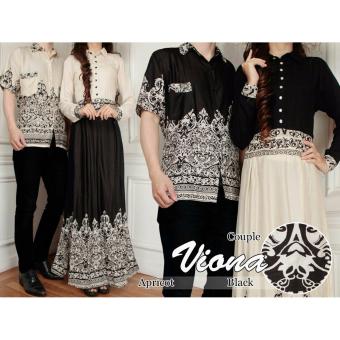 369 Kemeja dan Maxi Dress Couple Batik Viona Bahan Katun - Hitam  