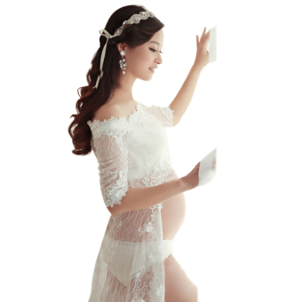 3pcs Pregnant Lace Dress Suit Photography Prop (White) (Intl)  