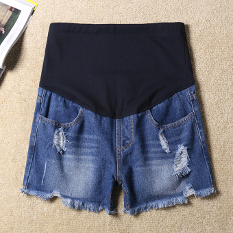 685# Deep Blue Denim Maternity Belly Shorts with Fringed and Holes 2016 Fashion Summer Short Pants Clothes for Pregnant Women - intl  