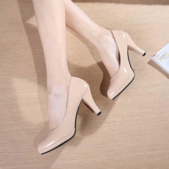 7 cm Women's High Heels Office Lady Working Shoes Solid Pumps Korean Fashion Chic Platform PU Leather Color Apricot - intl  