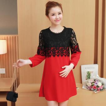 8109# Hollow Out Lace Nursing Shirts for Maternity Spring Summer Mother Lactation Breastfeeding Clothes for Pregnant Women-RED - intl  