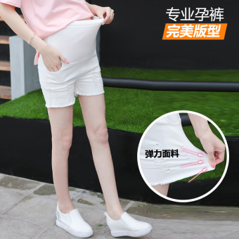 819# Summer Cotton Maternity Belly Shorts with Hole High Waist Super Stretch Slim Skinny Short Pants Clothes for Pregnant Women - intl  