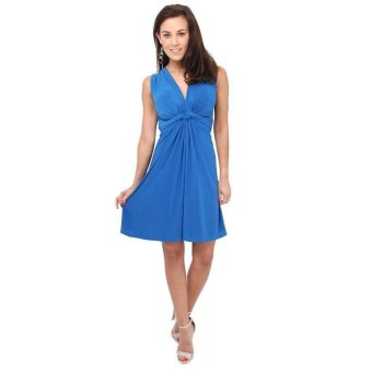 AB 842_Bl Women's Low V Collar Europe and The United States New Sexy Mini Dress (Blue) - intl  