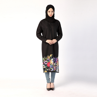 AGAPEON Abaya Long Sleeves Muslim Wear Chiffon Maxi Dress Muslim Jubahs Black - intl  