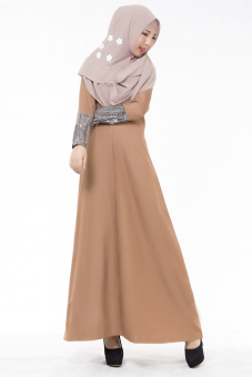 AGAPEON Abaya Long Sleeves Muslim Wear Chiffon Maxi Dress With Cuff Sequins(Khaki) - intl  