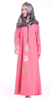 AGAPEON AGAPEON Muslim Abaya Long-Sleeve Maxi Dress Jubahs Plain Color Pink - intl  