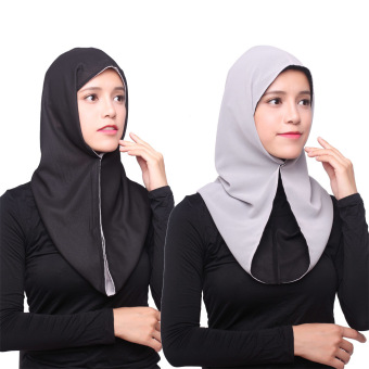 Agapeon Muslim Hijab Chiffon Double-side Instant Tudung Black&Light Grey  