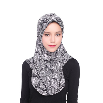 Agapeon Muslim Hijab Ice Silk Instant Tudung Black Pattern  