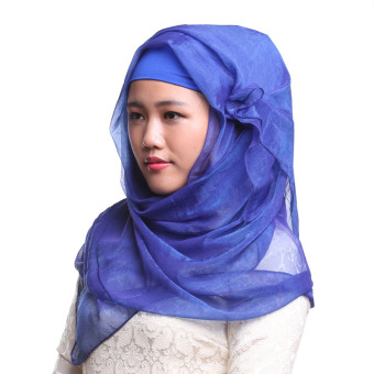 Agapeon Muslim Hijab Silk-feel Shawl Scarf Blue  