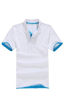 AJFASHION Men's Classic Lapel Polo T-shirt (White Turquoise Blue )  