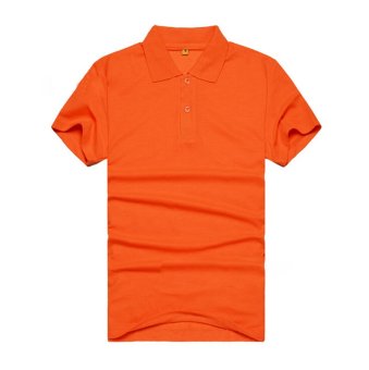 AJFASHION Mens Lapel Short Sleeve Solid Color POLO T-shirt(Orange)  