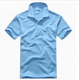 AJFASHION Mens Lapel Short Sleeve Solid Color POLO T-shirt (Sky Blue)  