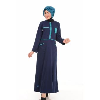 Alnita AG-03 Baju Muslim Baju Hijab Baju Muslim Modern Wanita Baju Muslim Gamis Dress Kaos Navy  