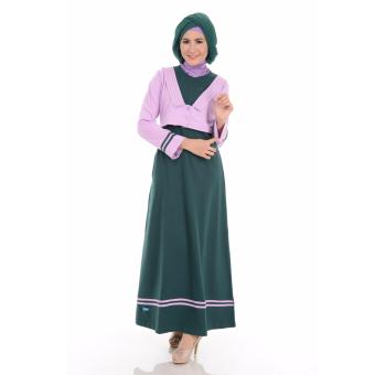 Alnita AG-11 Baju Muslim Baju Hijab Baju Muslim Modern Wanita Baju Muslim Gamis Dress Kaos Hijau Botol  
