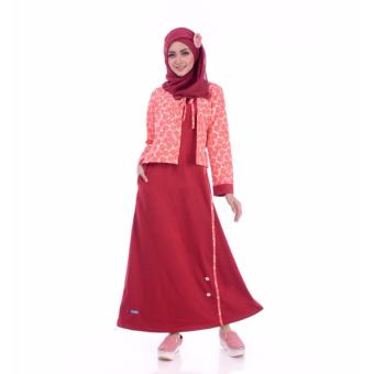 Alnita AG-18 Baju Muslim Baju Hijab Baju Muslim Modern Wanita Baju Muslim Gamis Dress Kaos Merah Maron Cerah  