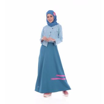 Alnita AG-19 Baju Muslim Baju Hijab Baju Muslim Modern Wanita Baju Muslim Gamis Dress Kaos Biru Tosca  