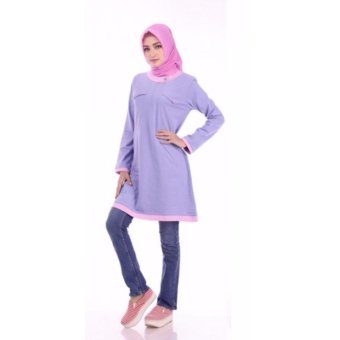Alnita Blouse Atasan AA-15 Kaos Wanita Baju Muslim Tunik Kemeja Kaos Biru Two Tone  